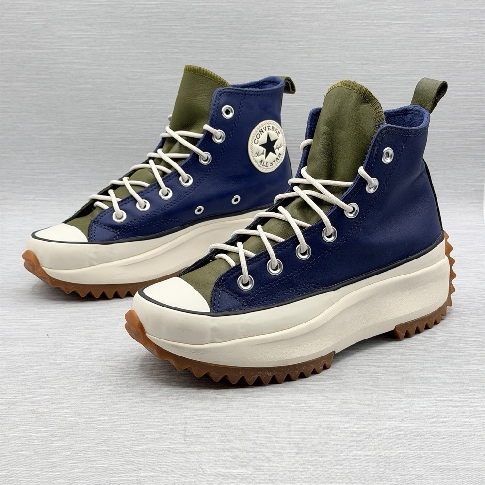 Converse Run Star Hike Women's 7.5 Leather Boots Blue Fleece Lined Platform